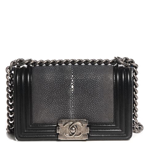 CHANEL Galuchat Stingray Small Boy Flap Black 